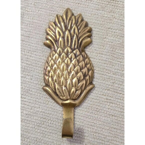 Vintage Brass Pineapple Wall Coat Robe Hook 5" Long - Picture 1 of 7